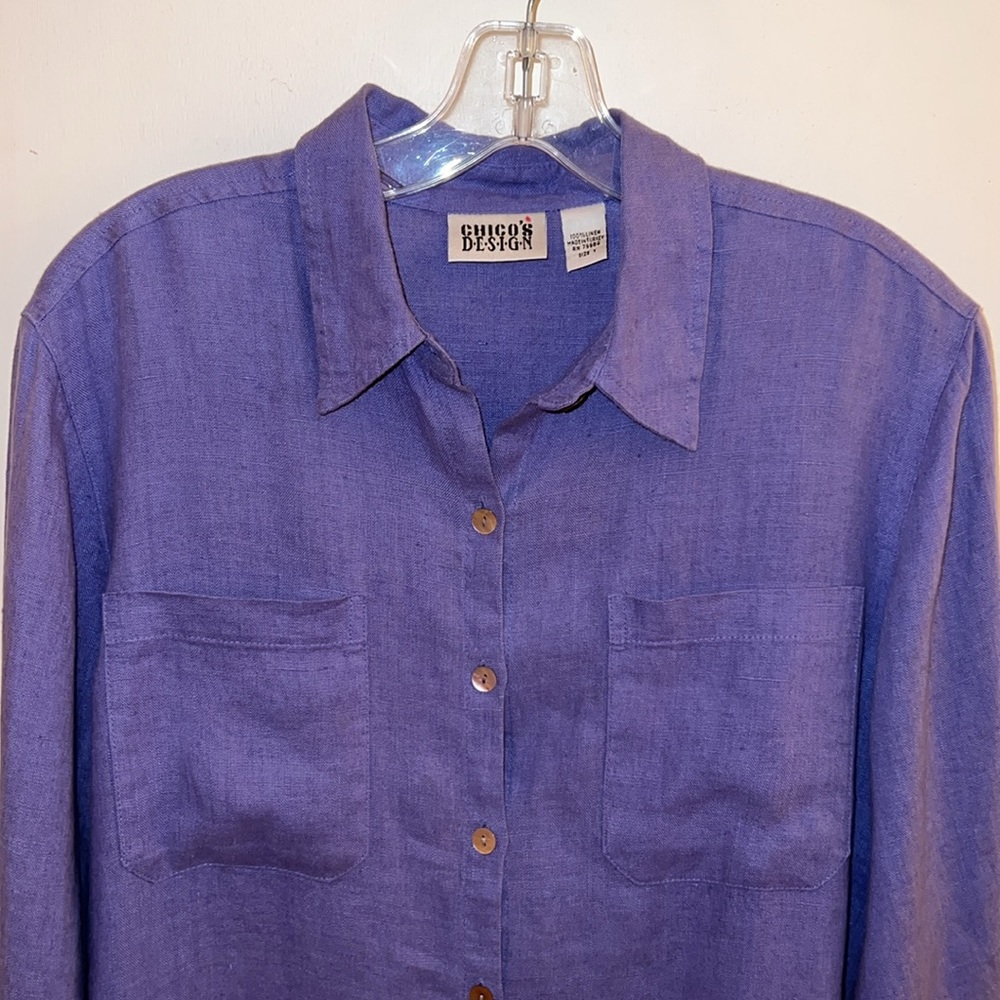 Chico’s Blue Linen Tunic Length Shirt 8/10